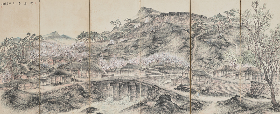 변관식, 〈무창춘색(武昌春色)〉, 1955, 종이에 먹, 색, 181×357cm, 국립현대미술관 이건희컬렉션