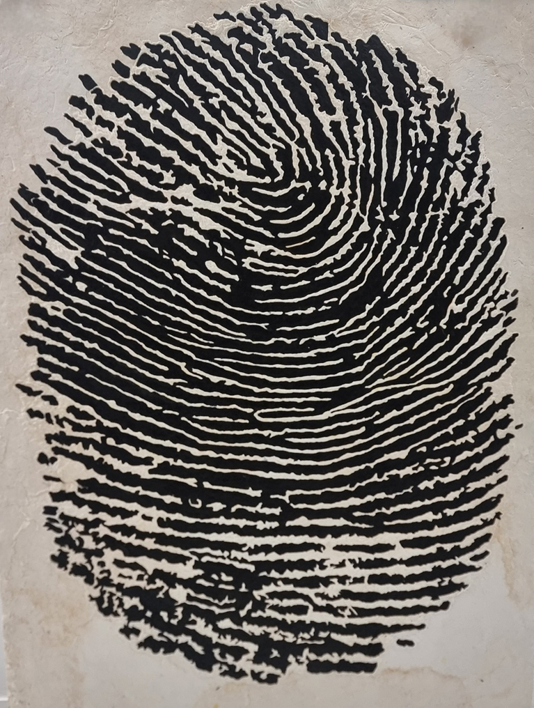 <Finger print, 한지 뜨기, 닥종이 위에 아크릴 162 X 130cm, 2024>