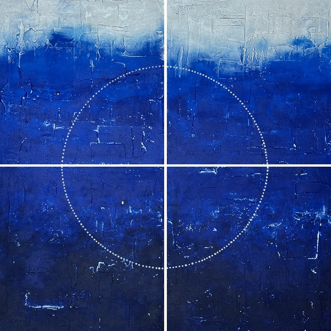 <원(圓) 의 사유, Meditation on the Circle, 스탬핑(Stamping), 닷 페인팅(Dot Painting), 455*455mm 정사각 4점, 2025>