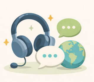 헤드셋 말풍선 지구 그림